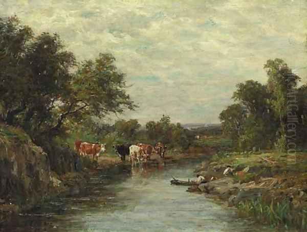 Cows Watering by Figures in a Canoe - view 1
