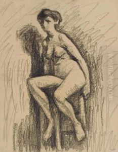 Femme Nue Assise Sur Un Tabouret