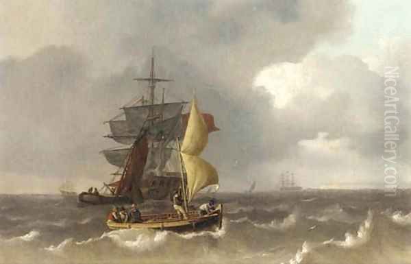 Transferring the passengers off a merchantman anchored in the Channel - view 1
