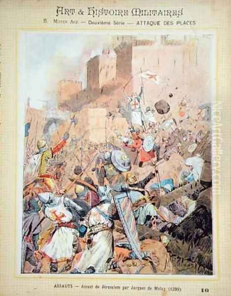 The Assault on Jerusalem led by Jacques de Molay (c.1243-1314) in 1299, front cover of Art and Histoire Militaires textbook, c.1900 - view 1