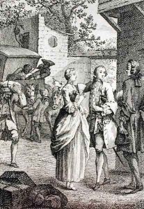 Meeting of Chevalier Des Greux and Manon, scene from Manon Lescaut by Antoine Francois Prevost d'Exiles 1697-1763