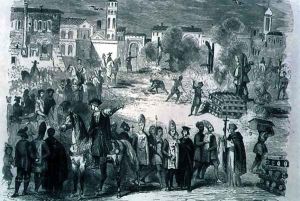 The celebration of an auto de fe in the public square by Jean Achille Pouget