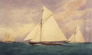 The Racing Yacht Niagara in the Solent, Hurst Point Beyond by Robert Pritchett