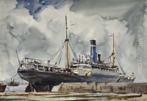 Ships At Dock by Reginald Marsh