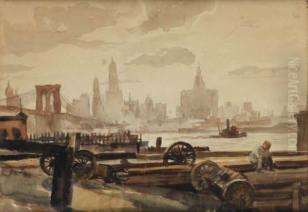 Manhattan Skyline With Brooklyn Bridge - view 1