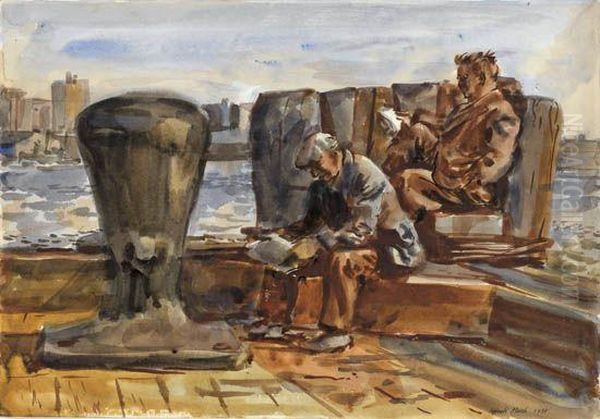 Two Men Reading On A Pier, New York - view 1