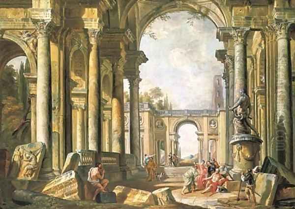 A capriccio of classical ruins with Belisarius begging at the entrance to Constantinople - view 1