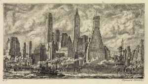 Skyline From Pier 10 Brooklyn by Reginald Marsh