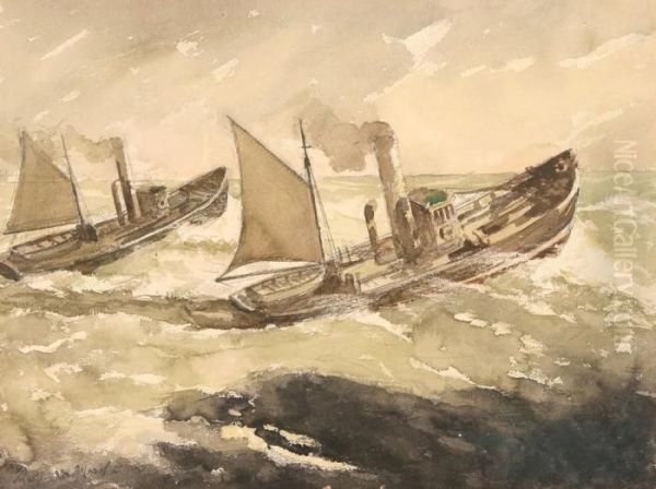 Tugboats In A Stormy Sea - view 1