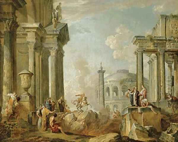 Marcus Curtius riding into the chasm of fire - view 1