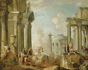 Marcus Curtius riding into the chasm of fire by Giovanni Paolo Panini