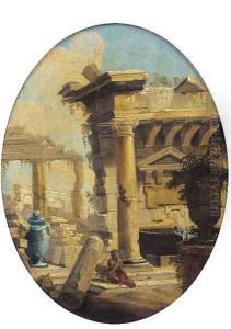 A capriccio of classical ruins with a figure in the foreground