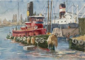Red Tug-boat, Weehawken, New Jersey by Reginald Marsh