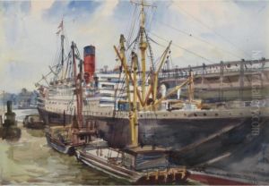 Ocean Liner With A Red Smoke-stack by Reginald Marsh