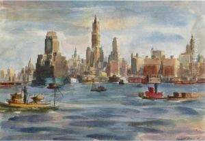A View Of The Woolworth Building From The East River by Reginald Marsh