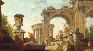 A capriccio of classical ruins with a sibyl predicting