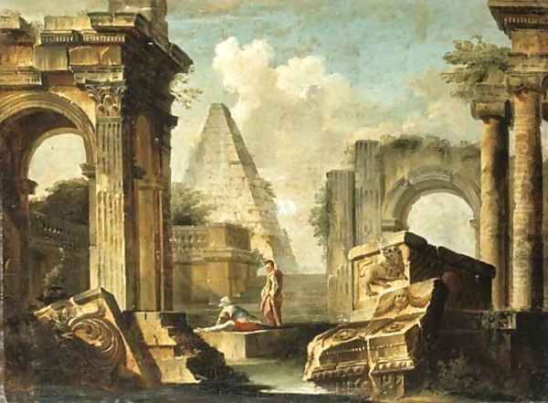 A capriccio of classical ruins with figures - view 1