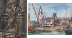 The Eugene Moran, Jr. And Girl Walking: A Double-sidedwatercolor by Reginald Marsh