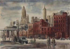 Pearl Street At St. James Place by Reginald Marsh