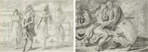 Women On The Bordwalk And Couple On A Bench: A Double-sideddrawing by Reginald Marsh