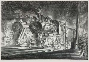 Switch Engines, Erie Yards, Jersey City, Stone No. 3 by Reginald Marsh