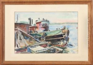 Water Scene With Tugboat by Reginald Marsh