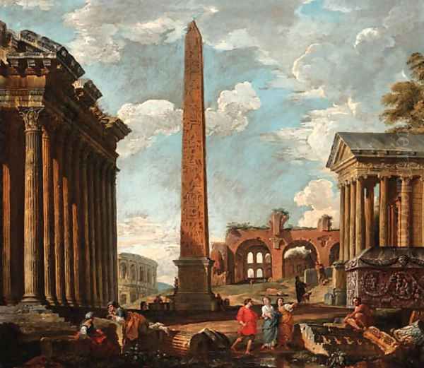 A capriccio of classical ruins with figures by the sarcophagus of Constantine, an obelisk - view 1