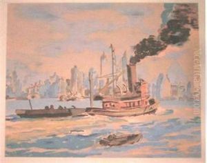 Tugboat In New York Harbor by Reginald Marsh