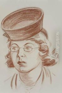 Woman With A Pillbox Hat And Glasses by Reginald Marsh