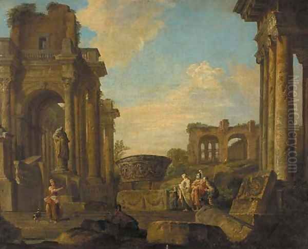 A capriccio of classical ruins with figures conversing - view 1