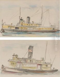 New York Harbor Mail Boats: A Pair Of Studies by Reginald Marsh