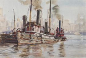 Tugboat With New York City Skyline by Reginald Marsh
