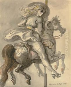 Woman On Carousel by Reginald Marsh