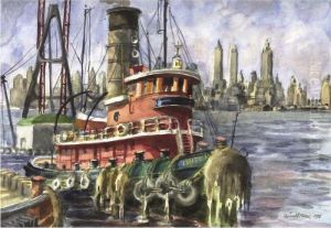 Tugboat In New York Harbor by Reginald Marsh