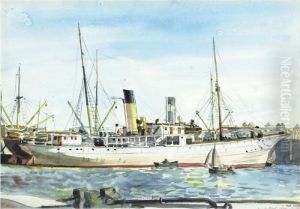 Untitled (ship At Harbor) by Reginald Marsh
