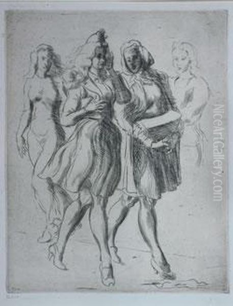 Two Girls Walking To The Right - view 1