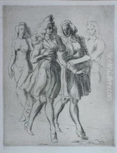 Two Girls Walking To The Right by Reginald Marsh