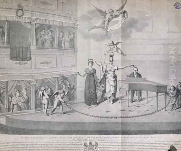 The Theatre Royal of Italian Opera in London in its Greatest Lustre on 24th January and 3rd March 1824, or The Three Crownings, printed by Charles Hullmandel 1789-1850, 1824 - view 1