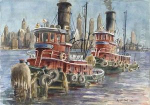 Tug Boats In New York by Reginald Marsh