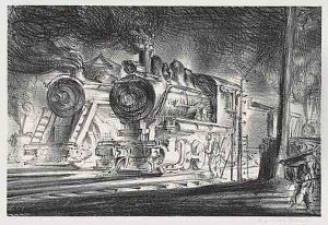 Switch Engines, Erie Yards, Jersey City, Stone 3<</b> by Reginald Marsh