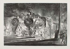Switch Engines, Erie Yards, Jersey City, Stone No. 3<</b> by Reginald Marsh