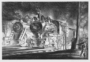 Switch Engines, Erie Yards, Jersey City, Stone No. 3 by Reginald Marsh