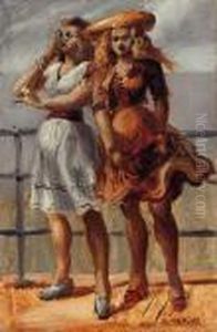 Two Women On A Bridge by Reginald Marsh