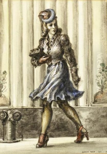 Walking Woman In Blue Skirt - view 1