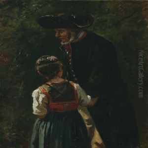 An Elderly Gentleman And A Young Girl In Regional Costume Are Holding Hands