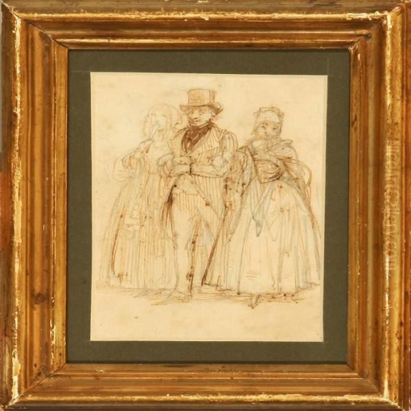 A Gentleman And Two Ladies Strolling Along - view 1