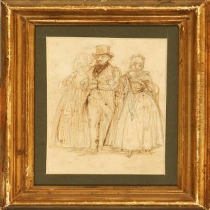 A Gentleman And Two Ladies Strolling Along by Wilhelm Marstrand