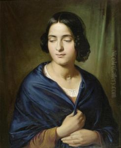 Portrait Of A Lady With Blue Cloak, "beauty" by Wilhelm Marstrand
