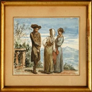 A Clerical And Two Italian Women Having A Conversation by Wilhelm Marstrand