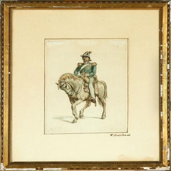 A Soldier On A Horseback. Signed
W. Marstrand. Drawing Ink And Watercolour On Paper Mounted On Paper.
Sheet Size 17 X 12 Cm - view 1